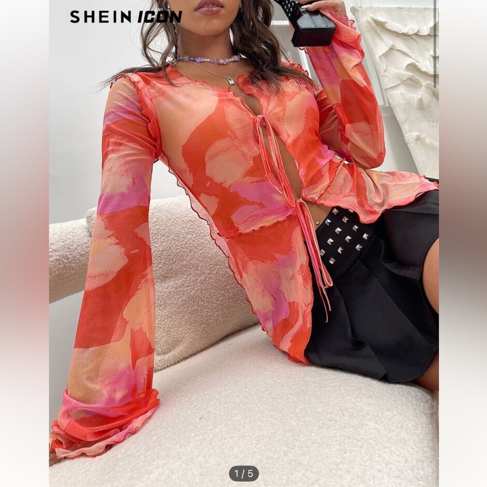 SHEIN Iconic Multicolor Tie-Front Blouse